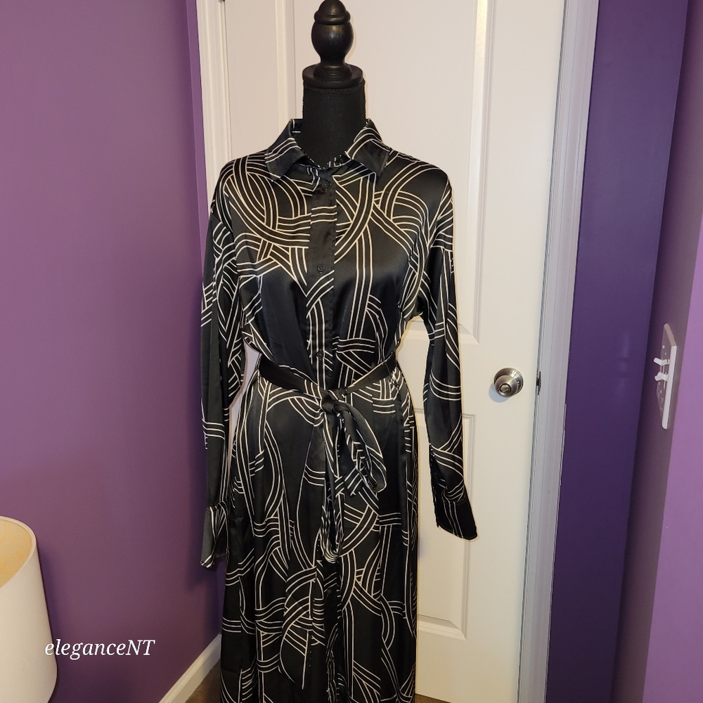 H & M Black and White Geometric Pattern Dress Sz: M NWT - Picture 7 of 13